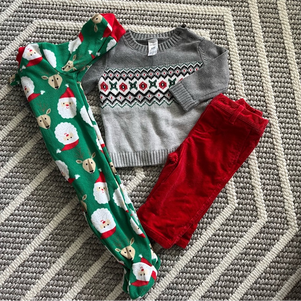 6M Ralph Lauren/ Carters Holiday footie pj, knit sweater and corduroy